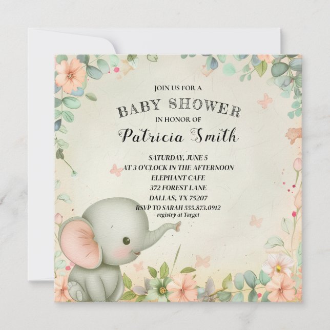 Cute Elephant Baby Shower Inbjudningar (Framsida)