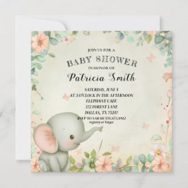 Cute Elephant Baby Shower Inbjudningar