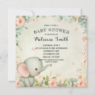 Cute Elephant Baby Shower Inbjudningar