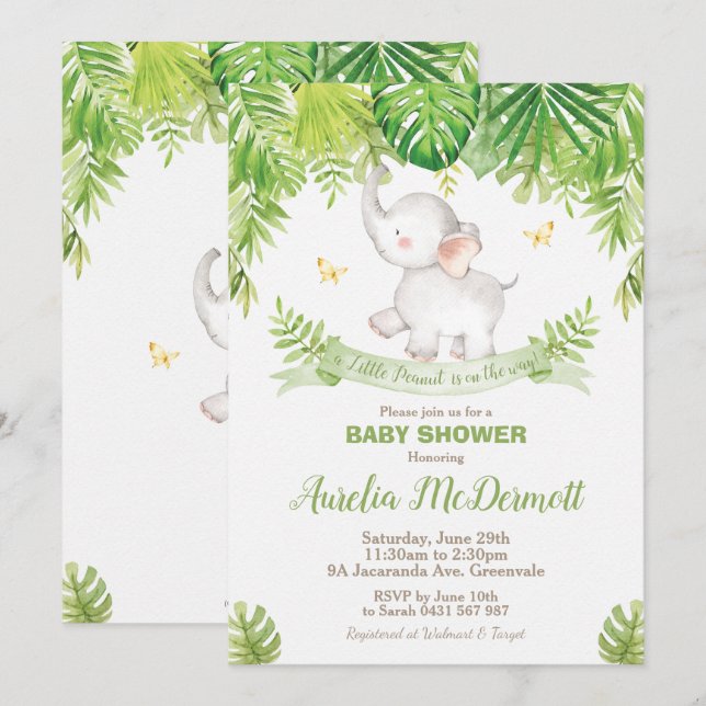 Cute Elephant Baby Shower Jungle Animals Boy Inbjudningar (Fram/baksida)