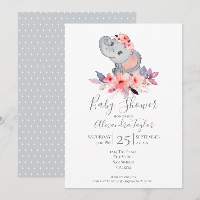 Cute Elephant Baby Shower Personlig Inbjudningar (Fram/baksida)