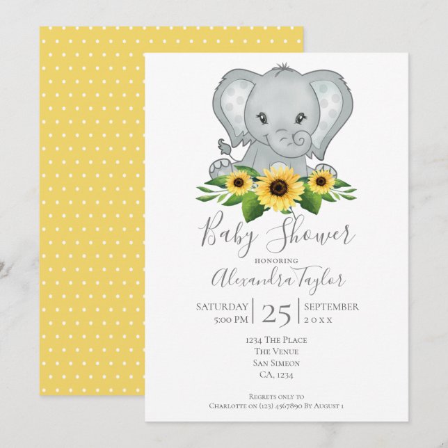 Cute Elephant Baby Shower Personlig Inbjudningar (Fram/baksida)