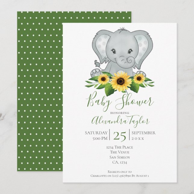 Cute Elephant Baby Shower Personlig Inbjudningar (Fram/baksida)
