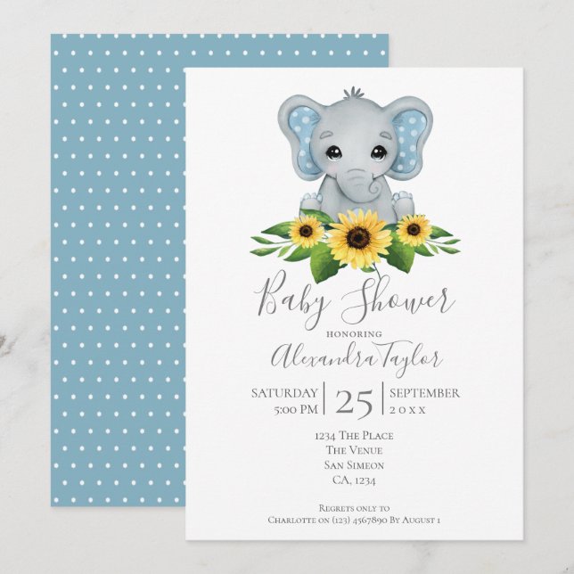 Cute Elephant Baby Shower Personlig Inbjudningar (Fram/baksida)