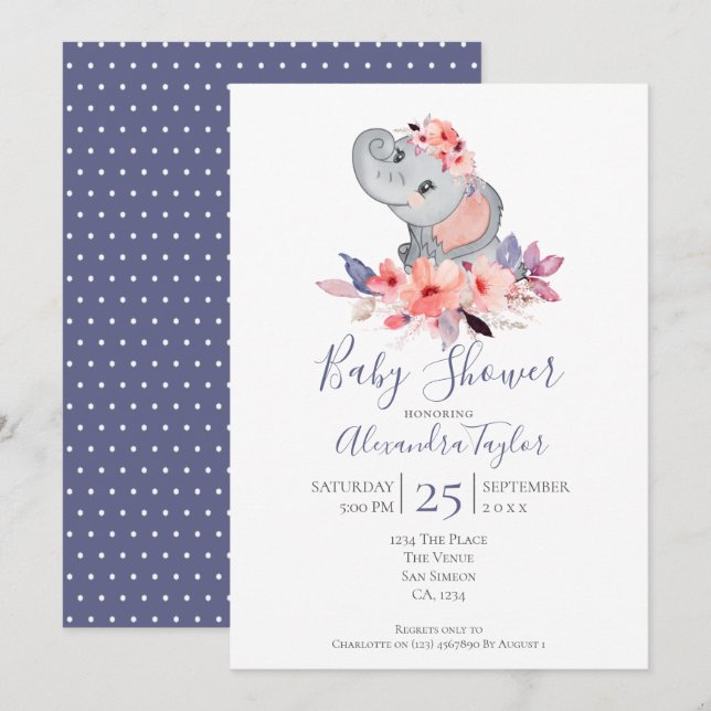 Cute Elephant Baby Shower Personlig Inbjudningar (Fram/baksida)