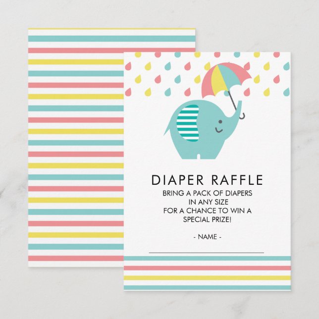 Cute Elephant Baby Shower Raffle Biljett Inbjudningar (Fram/baksida)