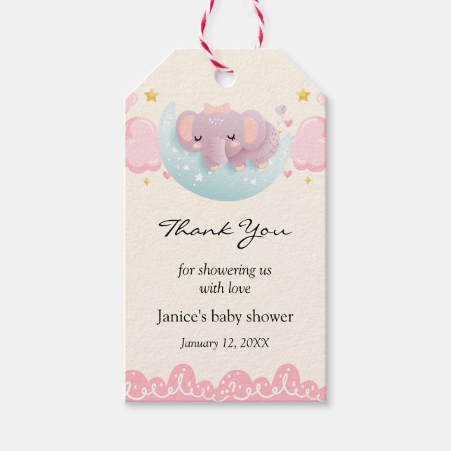 Cute Elephant Baby Shower Tack Gift-Märkre Presentetikett (Framsidan)