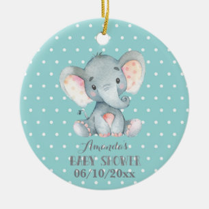 Cute Elephant Baby Shower Teal and Grått Julgransprydnad Keramik