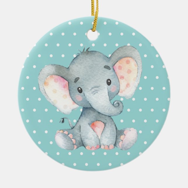 Cute Elephant Baby Shower Teal Aqua Turcos Julgransprydnad Keramik (Framsidan)