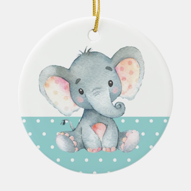 Cute Elephant Baby Shower Teal Aqua Turcos Julgransprydnad Keramik (Framsidan)