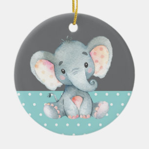 Cute Elephant Baby Shower Teal Aqua Turcos Julgransprydnad Keramik