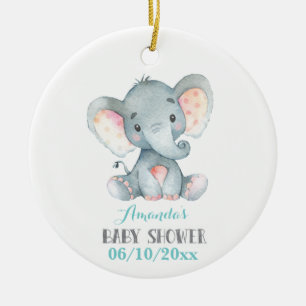 Cute Elephant Baby Shower Teal Aqua Turcos Julgransprydnad Keramik