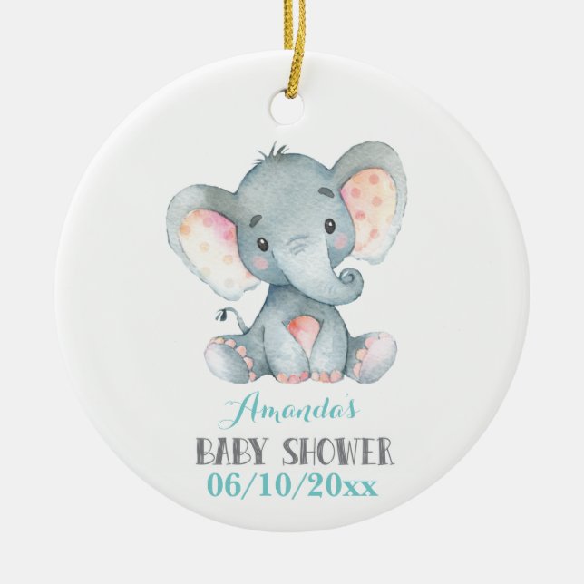 Cute Elephant Baby Shower Teal Aqua Turcos Julgransprydnad Keramik (Framsidan)