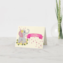 Cute Elephant Baby Shower Watercolor Gul ros Tack Kort