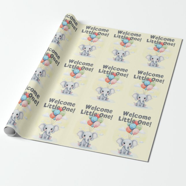 Cute Elephant Baby Shower Wrapping Pappra Lakan Presentpapper (Utrullad)