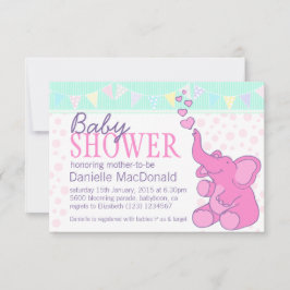 Cute Elephant-babyduschen buntar rosa-inbjudan Inbjudningar