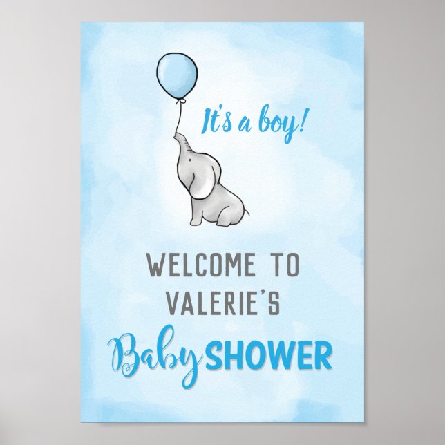 Cute elephant babyduschpojke poster (Framsidan)