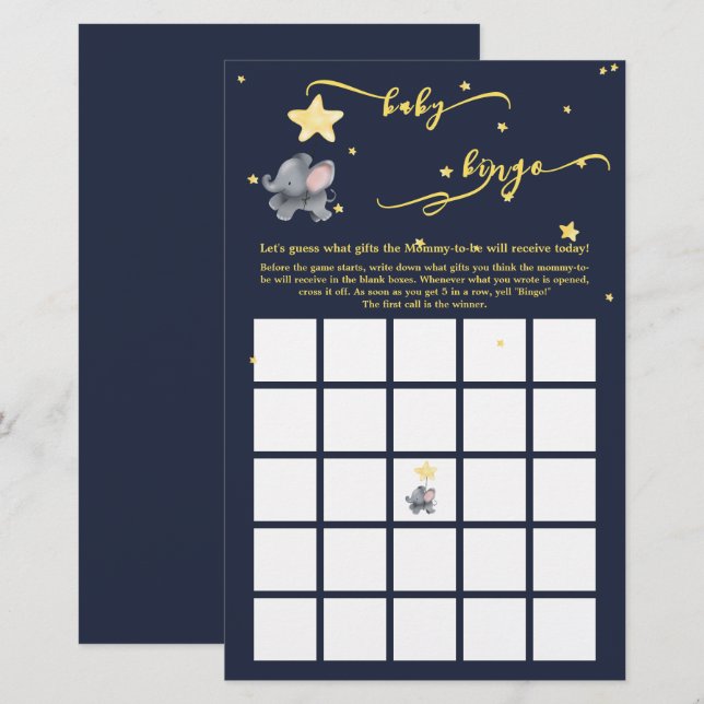 Cute Elephant & Balloon Baby Bingo Game (Fram/baksida)