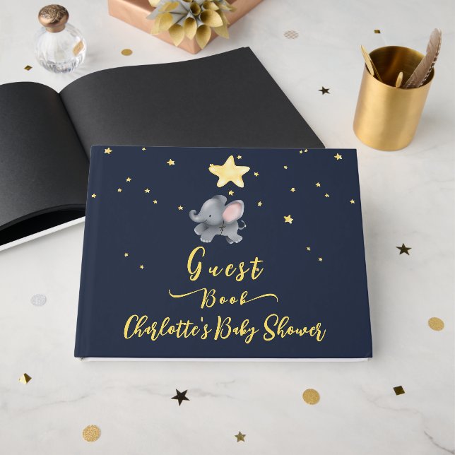 Cute Elephant & Balloon Baby Shower Gästböcker (Framsida Öppen)