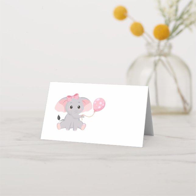 Cute Elephant Balloon Rosa Place Card Placeringskort (Framsida)