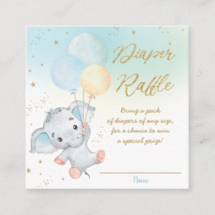 Cute Elephant Balloons Boy Baby Diaper Raffle Tilläggskort