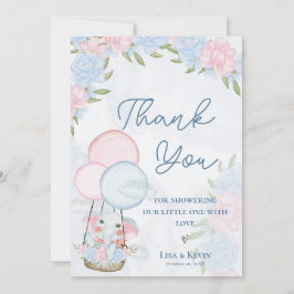 Cute Elephant Balloons Rosa Blommigt Baby Shower Tack Kort