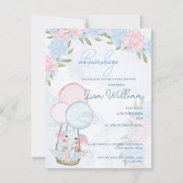 Cute Elephant Balloons Rosa Blommigt Baby Shower Vykort