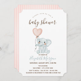 Cute Elephant Balloons Rosa Rand Baby Shower Inbjudningar