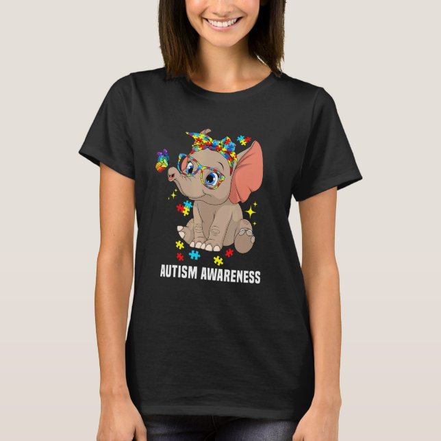 Cute Elephant Bandana Animal Autism Awareness Mon T Shirt (Framsida)