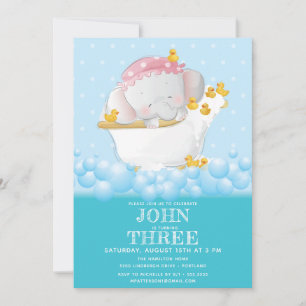 Cute Elephant Bath Birthday Inbjudningar