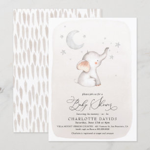 Cute Elephant Beige Gender Neutral Baby Shower Inbjudningar