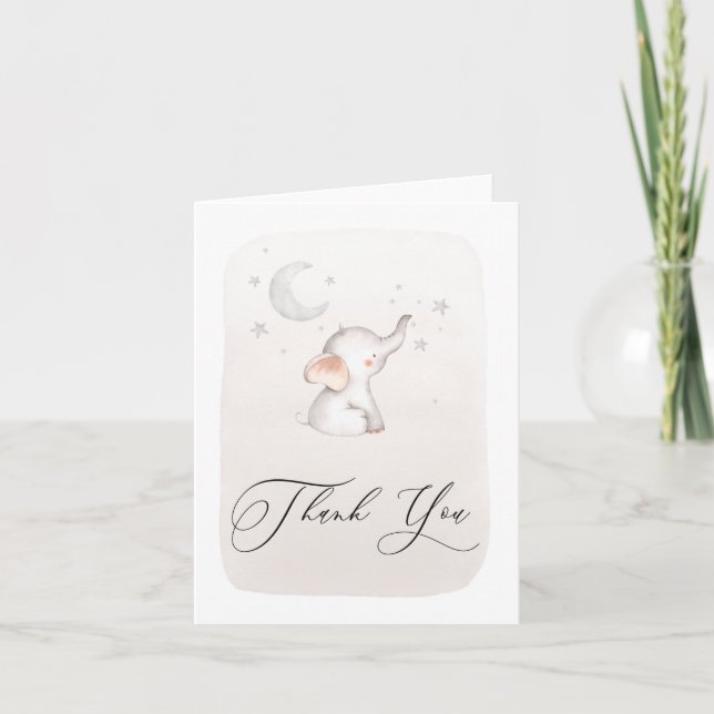 Cute Elephant Beige Gender Neutral Baby Shower Tha Tack Kort (Framsida)