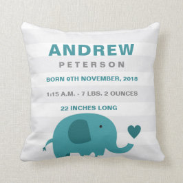 Cute Elephant Birth Announting Pillow Kudde
