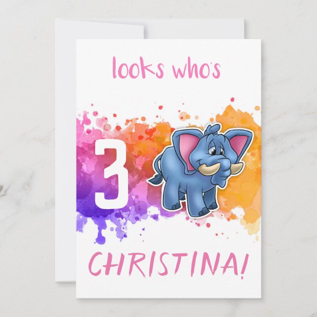 Cute Elephant Birthday Card-Lila Kort (Framsida)