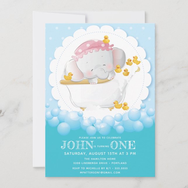 Cute Elephant Birthday Inbjudningar (Framsida)