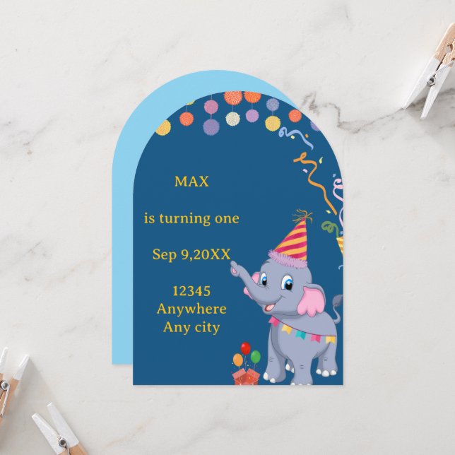 Cute Elephant Birthday Invitation Card Inbjudningar (Fram/Back In Situ)