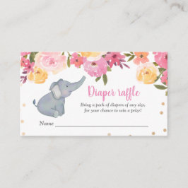 Cute Elephant Blommigt Baby Shower Diaper Raffle Tilläggskort