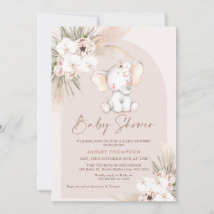 Cute Elephant Blommigt Boho Arch Baby Shower Inbjudningar