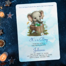 Cute Elephant Blue Baby Shower its Boy
