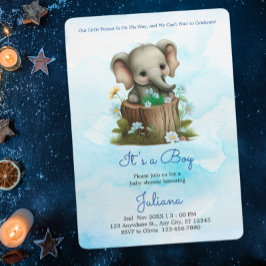 Cute Elephant Blue Baby Shower its Boy Inbjudningar