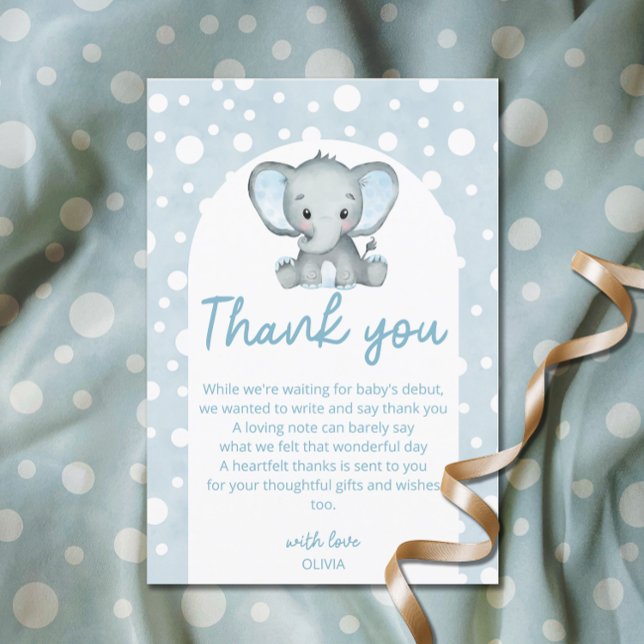 Cute Elephant Blue Baby Shower Tack Kort (Skapare uppladdad)