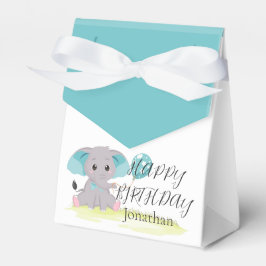 Cute Elephant Blue Birthday Boy Favor Box Presentaskar