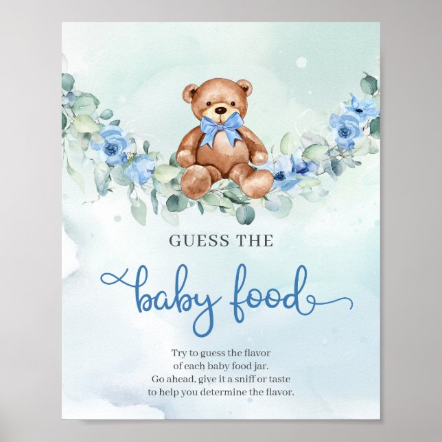 Cute elephant blue-blomman gissar Baby Food-spelet Poster (Framsidan)