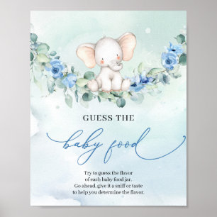 Cute elephant blue-blomman gissar Baby Food-spelet Poster