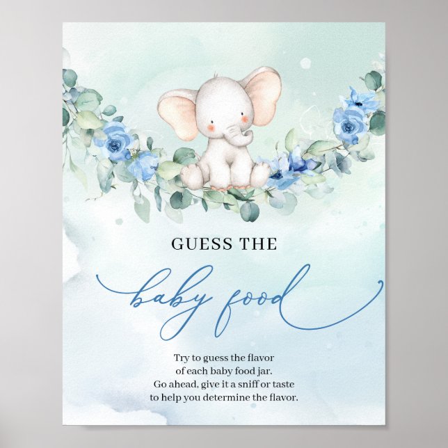 Cute elephant blue-blomman gissar Baby Food-spelet Poster (Framsidan)