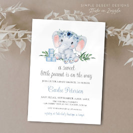 Cute Elephant Blue Blommigt Boy Shower Inbjudningar