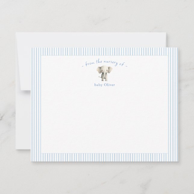 Cute Elephant blue border Baby Boy  Tack Kort (Framsida)