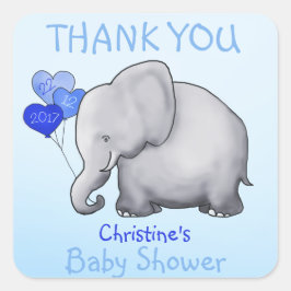 Cute Elephant Blue Boy Baby Shower-Tack-förmån Fyrkantigt Klistermärke