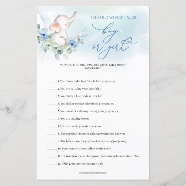 Cute elephant Blue Boy or Girl-spel (Framsida)