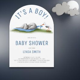 Cute Elephant Blue Boy Shower Arch Inbjudningar